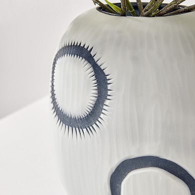 Elara Round Contemporary Matte White and Navy Oval Opening Tabletop Vase