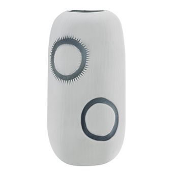 Elara Cylindrical Contemporary Matte White and Navy Oval Opening Tabletop Vase