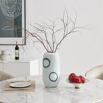 Elara Cylindrical Contemporary Matte White and Navy Oval Opening Tabletop Vase