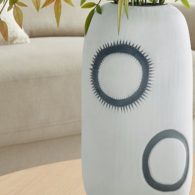 Elara Cylindrical Contemporary Matte White and Navy Oval Opening Tabletop Vase