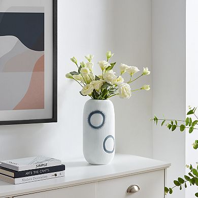 Elara Cylindrical Contemporary Matte White and Navy Oval Opening Tabletop Vase