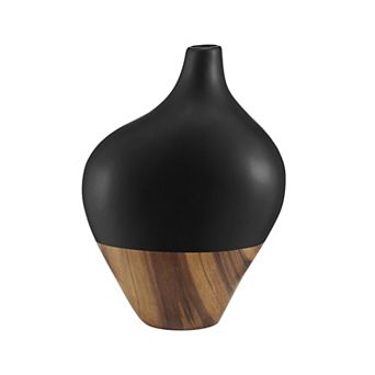 Milo Canteen Asymmetrical Modern Two Tone Tabletop Vase - Black and Walnut