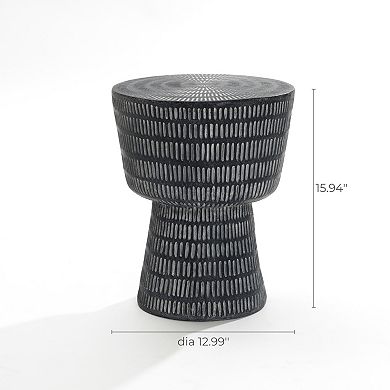 LuxenHome Outdoor and Indoor Round Spiral Pattern Side Table, Black