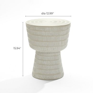 LuxenHome Outdoor and Indoor Round Spiral Pattern Side Table, Off White