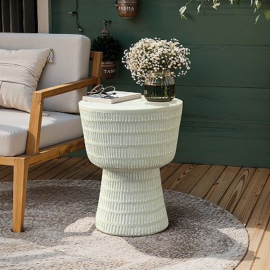 LuxenHome Outdoor and Indoor Round Spiral Pattern Side Table, Off White