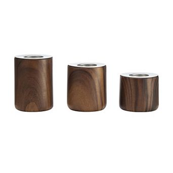 Hemming Modern Walnut Finish Three Piece Tealight Candle Holder Tabletop Decor Set