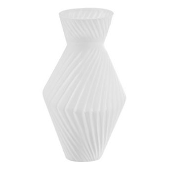 Eos Minimal White Contemporary Ribbed Angular Ceramic Tabletop Vase