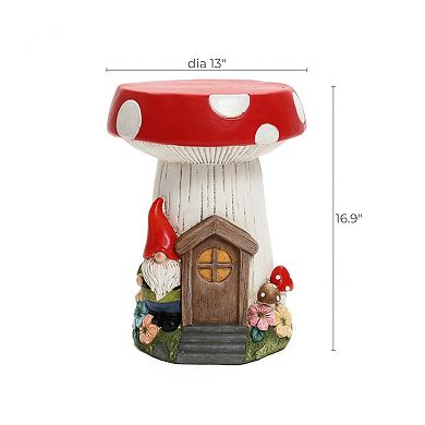 LuxenHome Gnome Mushroom MgO Indoor and Outdoor Sculpture Side Table