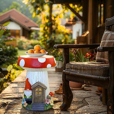 LuxenHome Gnome Mushroom MgO Indoor and Outdoor Sculpture Side Table