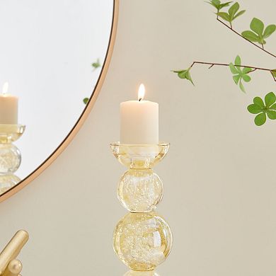 Enya Champagne Gold Tint Bubble Glass Stacked Orb Pillar Candle Holder Set of 2