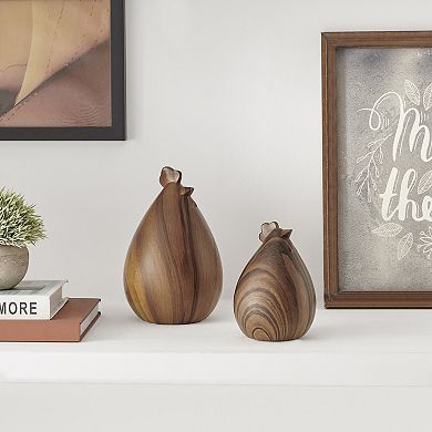 Hona Set of 2 Modern Abstract Walnut Finish Tabletop Hen Chicken Sculpture Figures