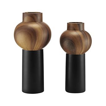 Milo Slickpin 2 pc Modern Two Tone Tabletop Vase Set - Black and Walnut