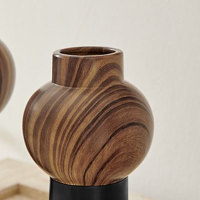 Milo Slickpin 2 Piece Modern Two Tone Tabletop Vase Set - Black and Walnut
