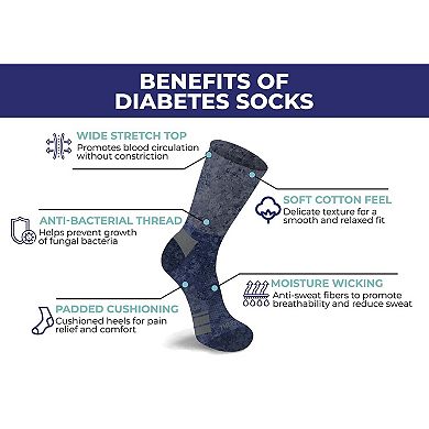 Diabetic Crew Socks with Extra Wide Non-Binding Top - 2-Pair Set