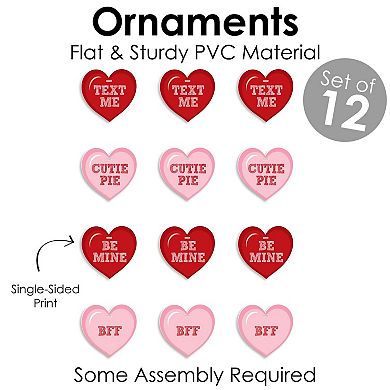 Big Dot of Happiness Conversation Hearts - Valentine's Day Decorations - Tree Ornaments - Set of 12