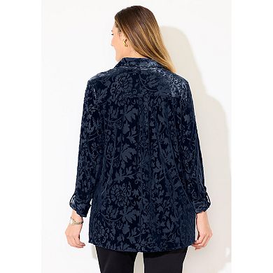 Catherines Women's Plus Size Buttonfront Burnout Blouse