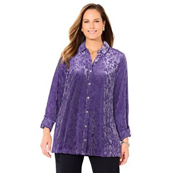 Catherines Women's Plus Size Buttonfront Burnout Blouse