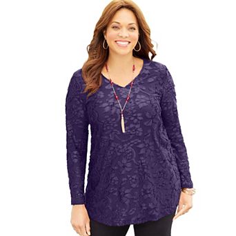 Catherines Women's Plus Size Flocked Mesh Tunic