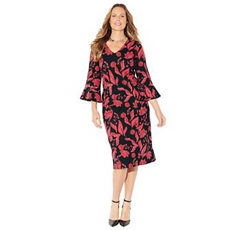 Catherines Women's Plus Size Embellished Cold Shoulder Ponte Dress