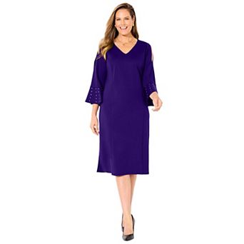 Catherines Women's Plus Size Embellished Cold Shoulder Ponte Dress