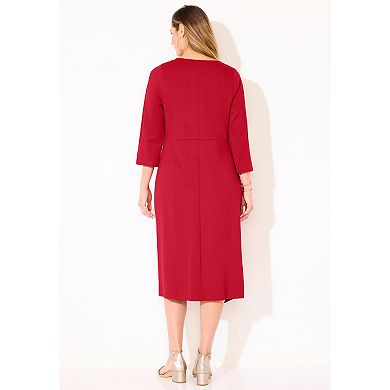 Catherines Women's Plus Size Asymmetrical Bell Sleeve Ponte Dress