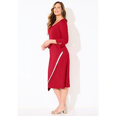 Catherines Women's Plus Size Asymmetrical Bell Sleeve Ponte Dress