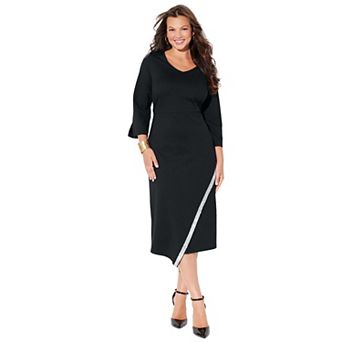 Catherines Women's Plus Size Asymmetrical Bell Sleeve Ponte Dress