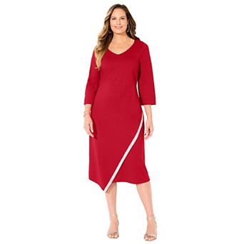 Catherines Women's Plus Size Asymmetrical Bell Sleeve Ponte Dress