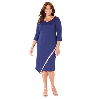 Catherines Women's Plus Size Asymmetrical Bell Sleeve Ponte Dress