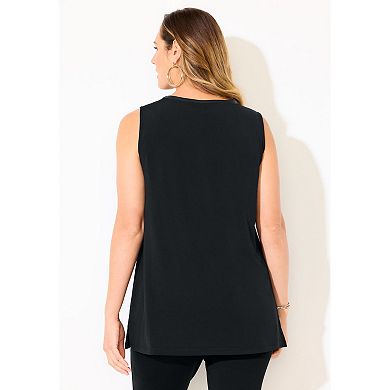 Catherines Women's Plus Size Black Label Faux Leather Trim Tank