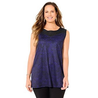 Catherines Women's Plus Size Black Label Faux Leather Trim Tank