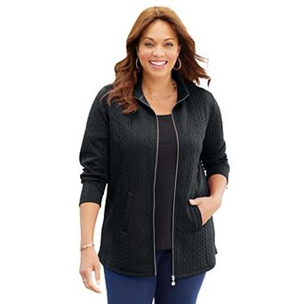 Catherines Women's Plus Size Zip-Front Cable Jacket