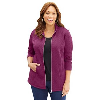 Catherines Women's Plus Size Zip-Front Cable Jacket