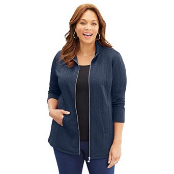 Catherines Women's Plus Size Zip-Front Cable Jacket