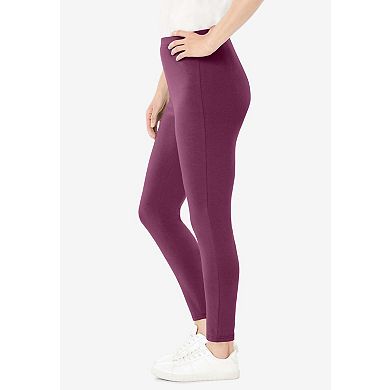 Woman Within Plus Size Petite Stretch-Cotton Knit Pull-On Leggings