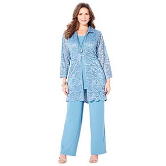 Catherines Women's Plus Size 3 pc Lace Pant Set