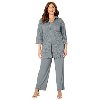Catherines Women's Plus Size 3 pc Lace Pant Set
