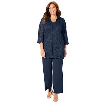 Catherines Women's Plus Size 3 pc Lace Pant Set