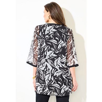 Catherines Women's Plus Size Petite Y-Neck Half Placket Blouse