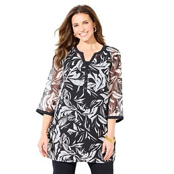 Catherines Women's Plus Size Petite Y-Neck Half Placket Blouse