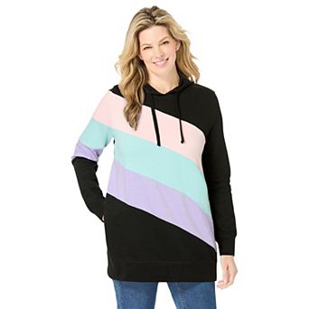 Woman Within Plus Size Color Block Hoodie Sweatshirt