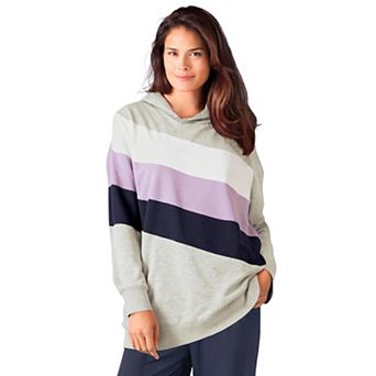 Woman Within Plus Size Color Block Hoodie Sweatshirt