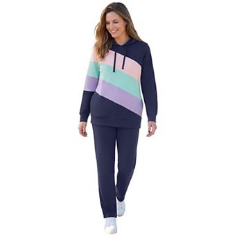 Woman Within Plus Size Color Block Hoodie Sweatshirt