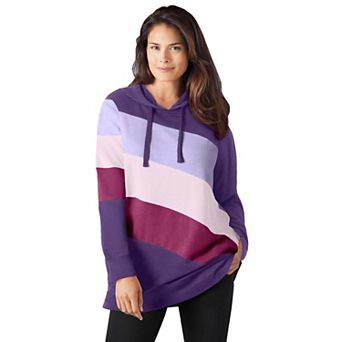 Woman Within Plus Size Color Block Hoodie Sweatshirt