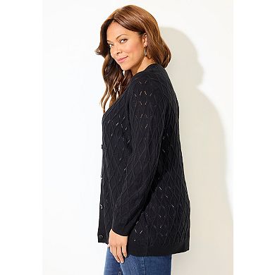 Catherines Women's Plus Size Pointelle V-Neck Cardigan