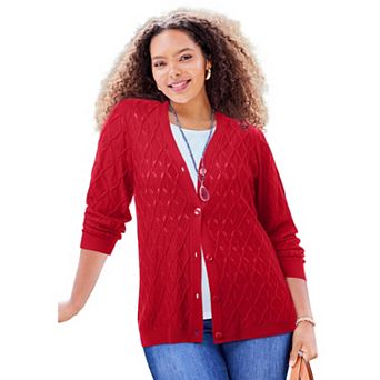 Catherines Women's Plus Size Pointelle V-Neck Cardigan