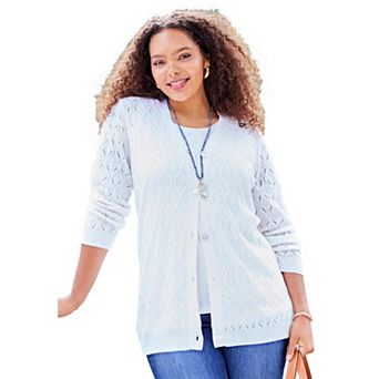 Catherines Women's Plus Size Pointelle V-Neck Cardigan