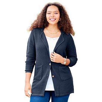 Catherines Women's Plus Size Ottoman Stitch Cardigan Blazer