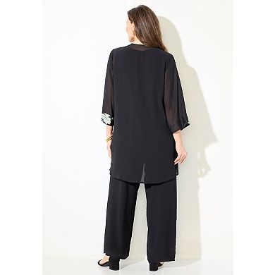 Catherines Women's Plus Size Lightweight Embroidered Sequin Pant Set