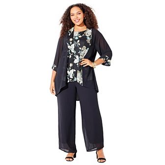 Catherines Women's Plus Size Lightweight Embroidered Sequin Pant Set